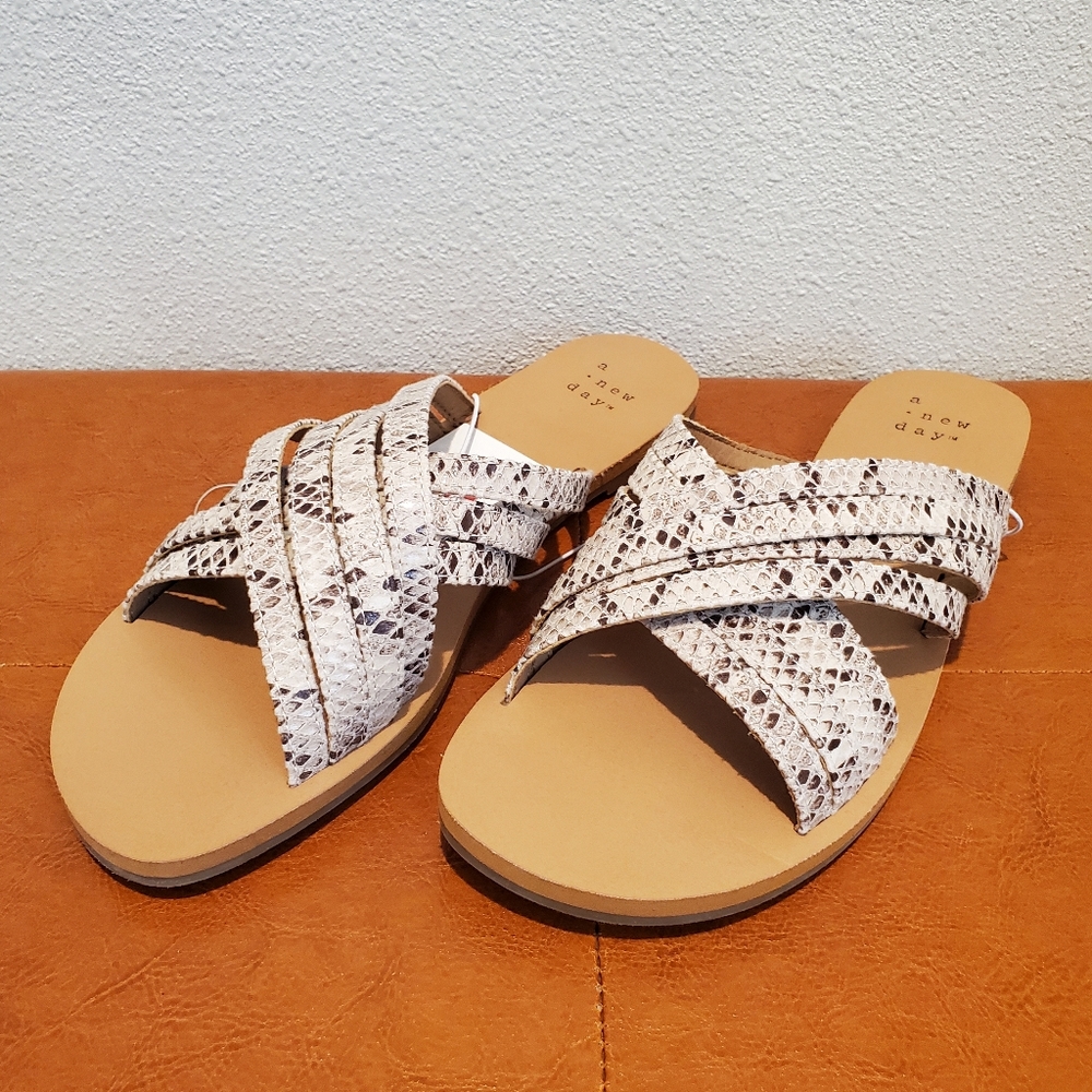 Laila Crossband Slide Sandals Snake Print Gray